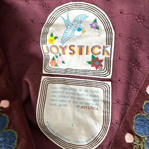 Vintage Johnny Was Joystick Floral Embroidered Burgundy Corduroy Jacket Sz Large - Picture 7 of 7
